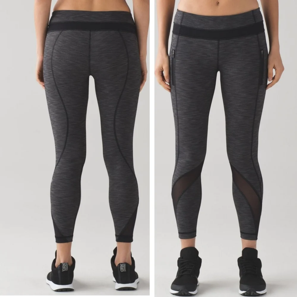 NEW Lululemon Inspire Tight II heathered black zipper pocket mesh leggings